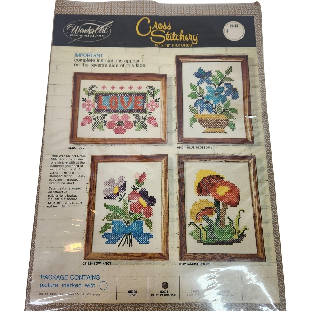 Vintage WonderArt Cross Stitchery Blue Blossoms 12x16 Floral Picture Kit 05421